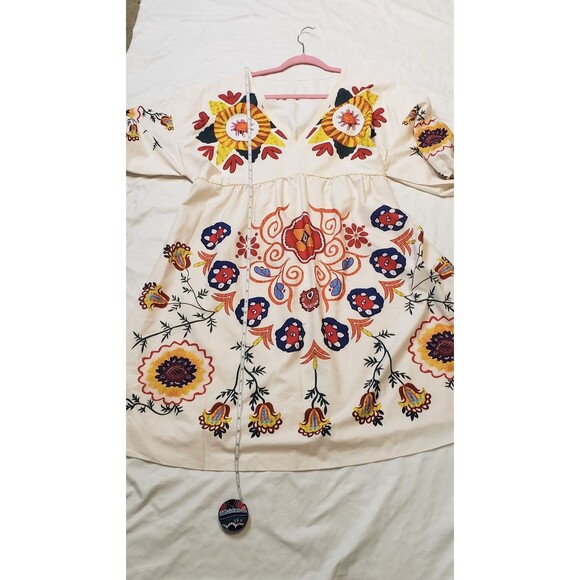 SHEIN Dress Womens XL Boho Floral Print Puff‎ Sleeve V Neck Multicolor Festival - Picture 7 of 10